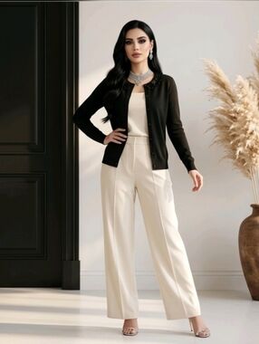 Escapade Black Beaded Sequin Collar Open Cardigan S Good Condition